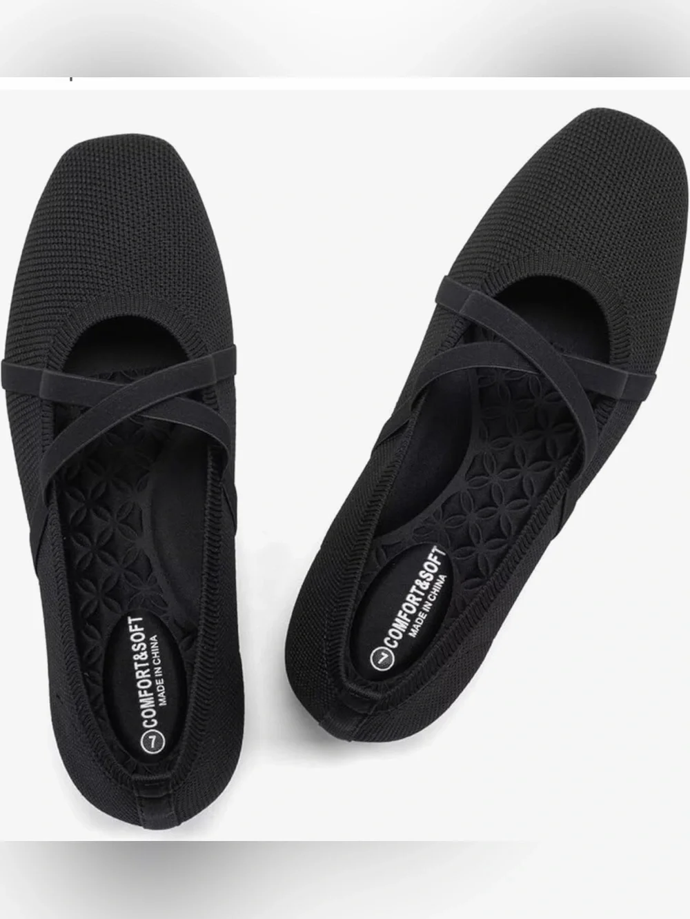 Black Women's Slip-On Knit Cross-Strap Flats